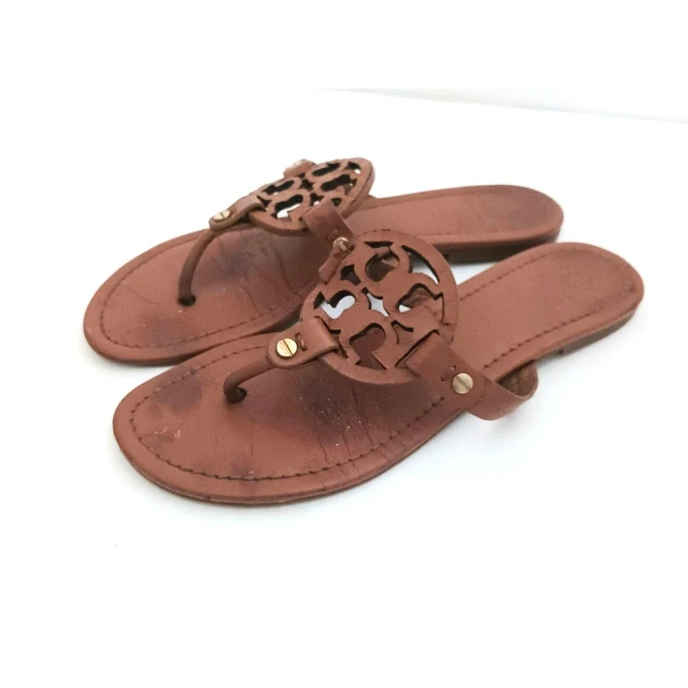 Tory Burch Miller Thong Sandals Brown Leather US 8.5M